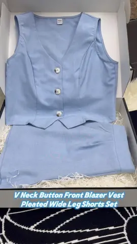 YOZY Two-Piece Set Women's Solid Color Button Front Blazer Vest & Shorts💕#yozy#fashion #TikTokFashion ##fyp