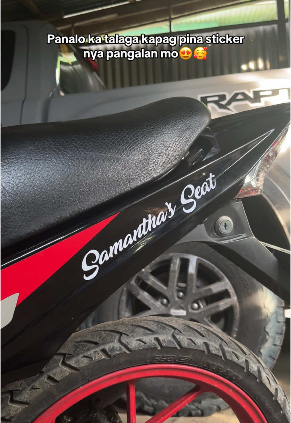 Sa mga lalaki dyan ipa sticker nyo na din pangalan ng gf nyo! 😂🥰  20+ Pesos lang to!!  #sticker #stickers #stickerformotorcycle #customized #costumized #customizedsticker #motor #motorcyclesticker #customizedstickerformotor #stickername #motorsticker #seatsticker #seatnamesticker #fyp #foryou 