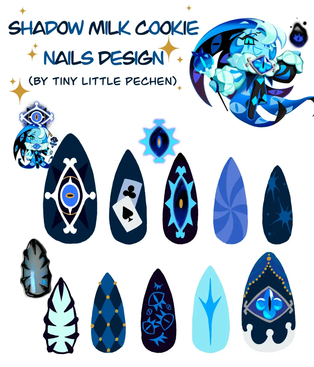 made a Shadow Milk inspired nail design some time ago + the result made by my friend #cookierun #crk #crkingdom #shadowmilkcookie #shadowmilk #nails #nailart #naildesigns 