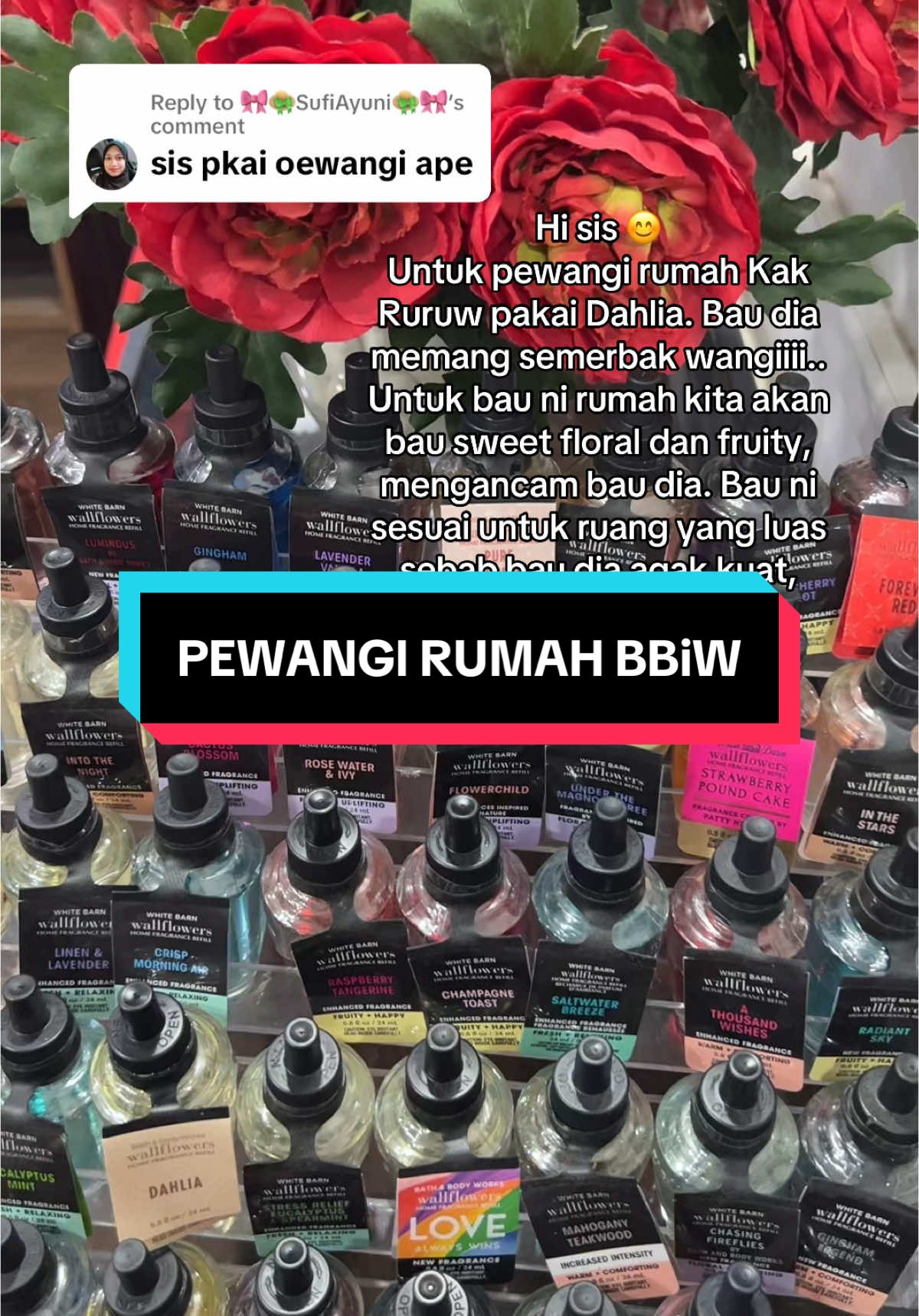 Replying to @🎀👒SufiAyuni👒🎀 Hi sis, kak ruruw pakai pewangi rumah yang ni. Wangiii sangat! #wallflower #wallflowerrefill  #bbwlover 