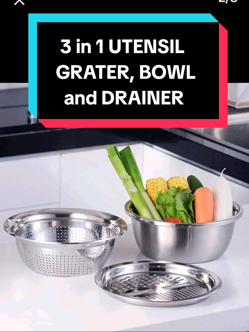 26cm multifunctional stainless steel basin grater. 3 in 1 grater drain vasket made of sturdy stainless steel. Easy to use and clean for kitchen preparation work bowl set utensils #grater  #bowl  #kitchenbowl  #kitchenutensils  #3in1grater  #pangkudkuran  #pangkayod  #palanggana  #creatorsearchinsights 
