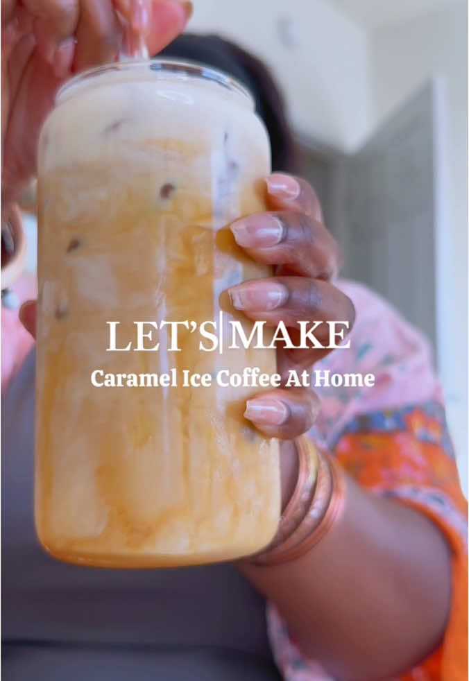 Caramel ice coffee at home omg #coffeetok #coffeeathome #icedcoffee 