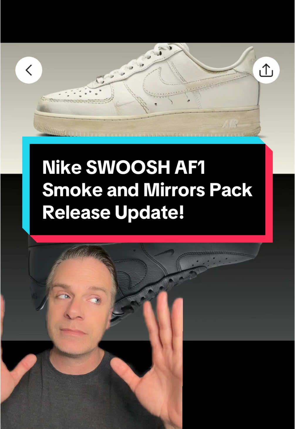 Nike SWOOSH AF1 Smoke and Mirrors Pack Release Update! Both the Triple Triple Black and Dirty White Pair are releasing tomorrow on the Nike SNKRS app. #sneakerhead  #airforce1 #dotswoosh #nike #snkrs #hypebeast#greenscreen 