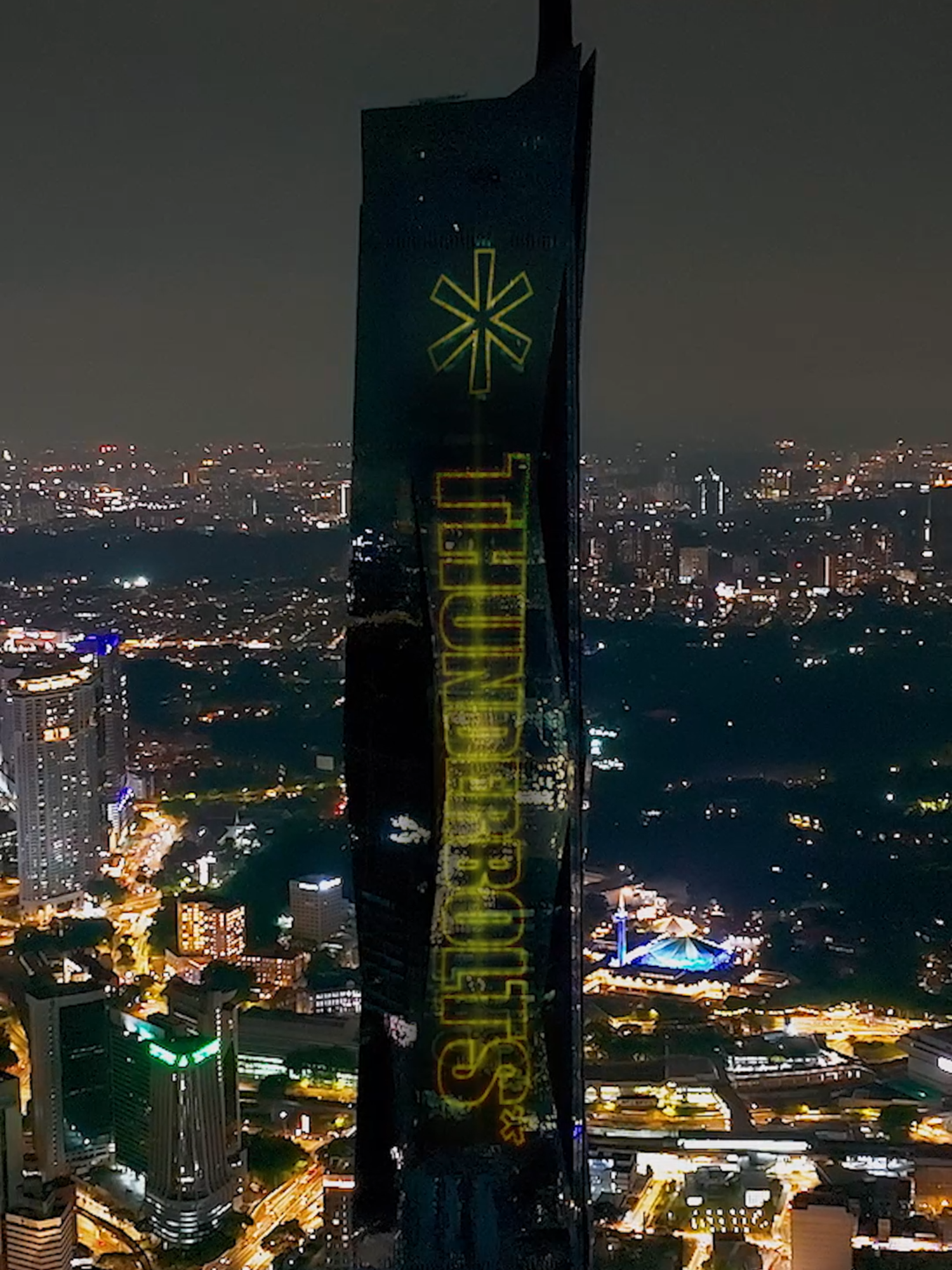 Marvel Studios' #Thunderbolts* electrified the skies with a lightning-bright laser show on Malaysia's iconic Merdeka 118! (via Marvel Malaysia)