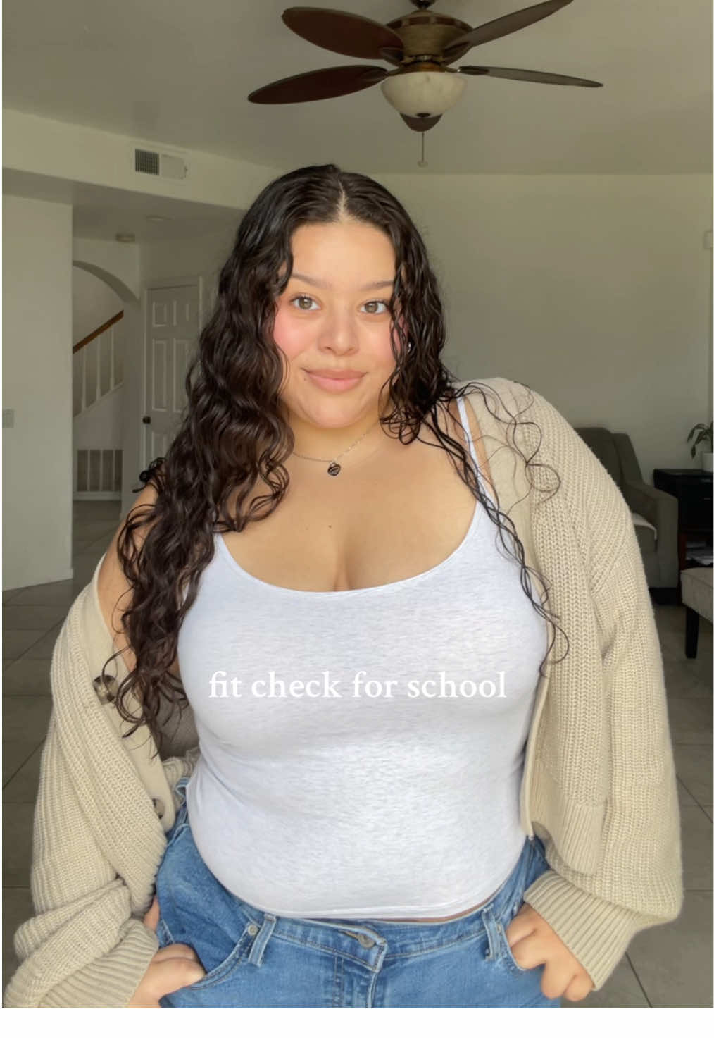one thing about me i love to wear a cardigan 🙂‍↕️ outfit deets: top from @Garage Clothing / jeans from @Levi’s / cardigan from @Ross Dress for Less 🩷💓💖🤍🥰 #OOTD #outfit #fitcheck #ootdinspo #outfitcheck #outfitideas #garageclothing #levis #denim #tanktop #tops #cardigans #cardigan #cardiganoutfit #curlyhair #curls #brunette #longhair #curlyhairroutine #curlyhairstyles #silver #lipgloss #dimples #beauty #latina #latinacontentcreator #latinabeauty #latinabeautycreators #mexican #mexicancontentcreator #brunette #mexicanbeautycreator #foryou #foryoupageofficiall #foryoupage #foryoupge #foryoupagee #foryoup #fyp #fypage #fypシ゚viral #fypp #fyppppppppppppppppppppppp #fypgakni #fypsounds #fypツ #xyzbca #viral #parati #explore #trending 