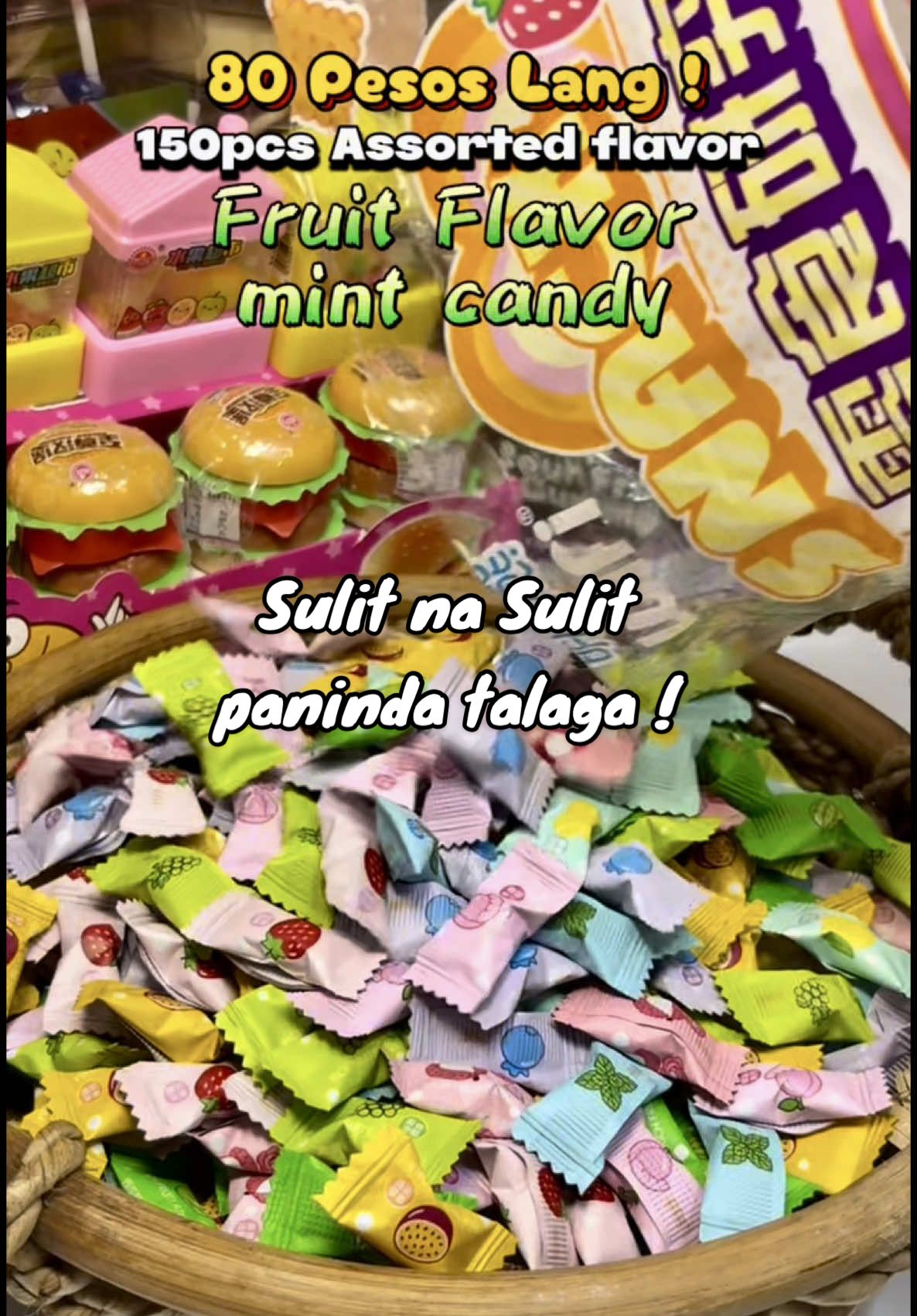grabe mga mii ang cute nitong mga candy ! 80pesos lang 150pcs na ang laman !  #mintcandy #fruitycandy #fruitcandy #candy #paninda #panindaideas #fyp #foryou 