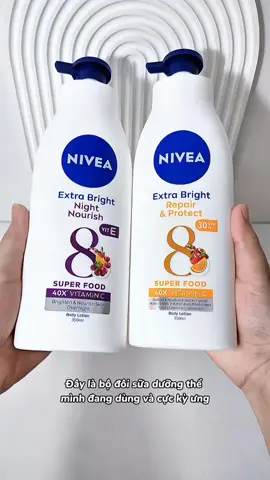 Bộ đôi sữa dưỡng thể NIVEA 8 Super Foods ngày và đêm hỗ trợ dưỡng sáng da. #NIVEA #SuaduongtheNIVEA #NIVEAExtraBright #niveatim 