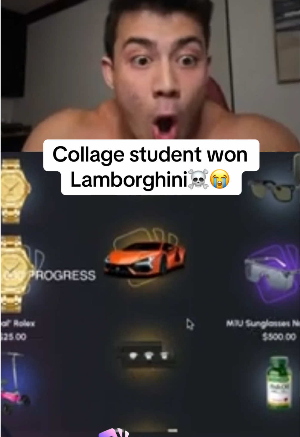 Collage student won Lamborghini☠️😭 #kickstreaming 