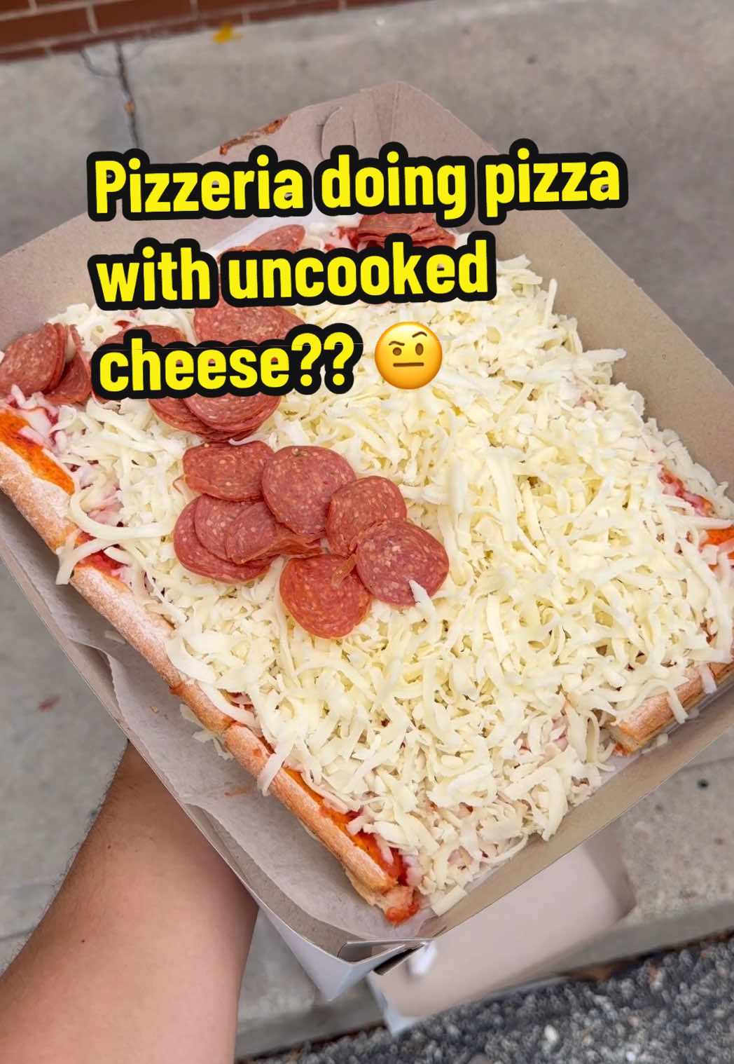 Never had a pizza where the cheese and toppings are uncooked. How do you feel about this??? 🤨 #pizza #betospizza #pittsburgh #pittsburghpizza #onebite 