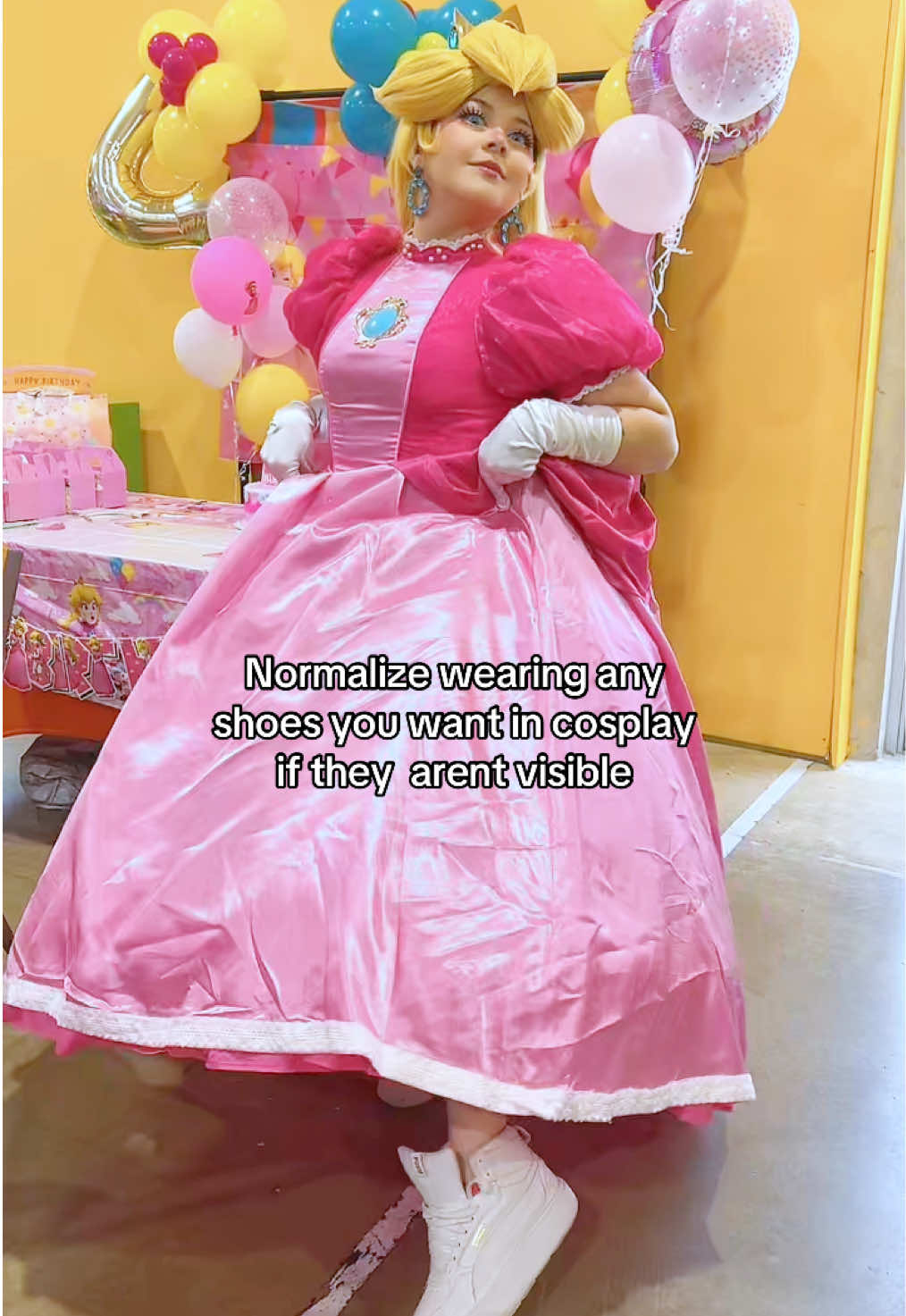 They arent converse but you get the point 😂 #princesspeach #peachcosplay #mario #lalaland #demilovato #cosplayinpublic 
