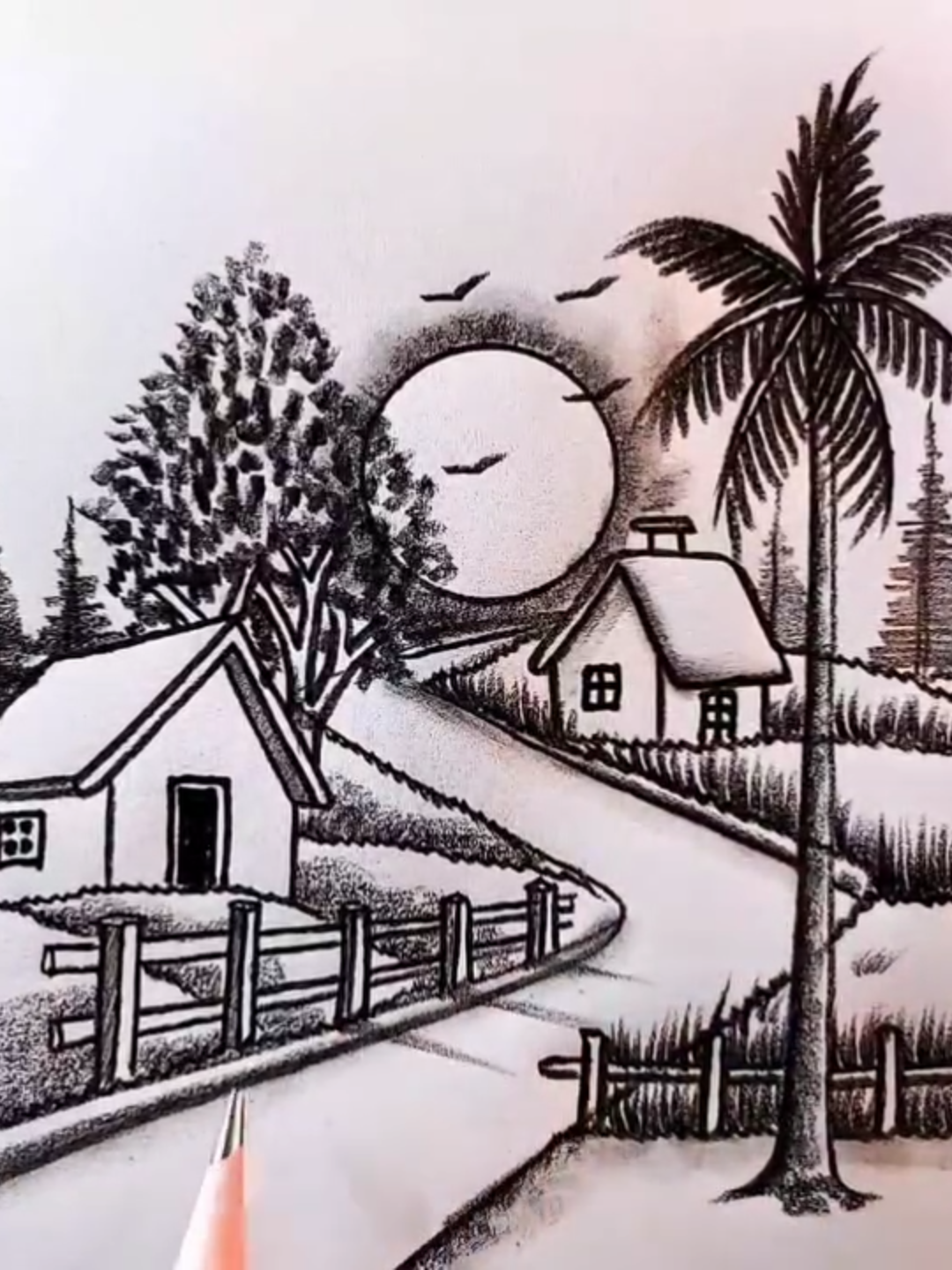Mesmerizing forest homes drawing  #pencilshading #sketchtutorial #boatdrawing #fouryour #fouryoupage #arts #villagedrawing #sketching #viralvideos