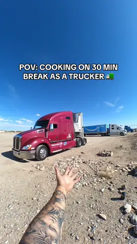 POV: COOKING ON 30 MIN BREAK AS A TRUCKER 🚛 #trucking #18wheeler #bigrig #trucker #truckingdept #trending #truckersoftiktok #truckinglife #pov #viraltiktok #cdl #viral #trend #kenworth #classa #truckerlife #kenwortht680 #cooking #blytheca 