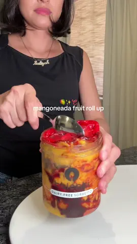 🥭 yes it’s as good as it looks! #mango #mangoneada #talenti #sorbet #mangosorbet #chamoy #chili #fruitrollup #icecream #Summer #summersnack #snack 