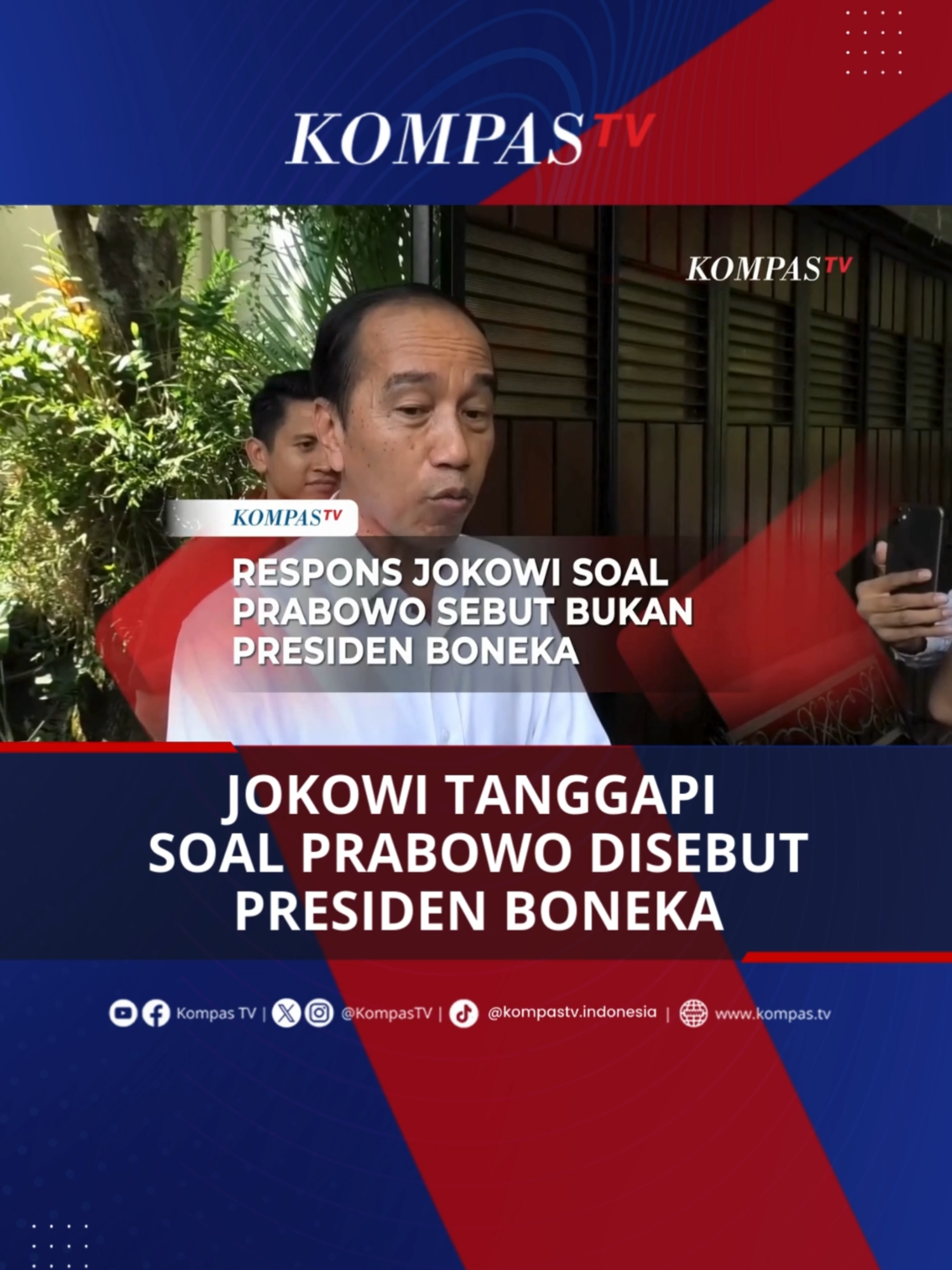 Presiden ke-7 RI, Joko Widodo membantah anggapan jika Presiden Prabowo Subianto merupakan presiden boneka. Hal ini disampaikan Jokowi saat ditemui di Solo pada Rabu (7/5/2025). Jokowi menilai Prabowo sebagai pemimpin dengan visi yang kuat juga memiliki kepemimpinan yang hebat. Jokowi juga mengungkapkan bahwa dirinya bisa dibilang jarang berkomunikasi dengan Presiden Prabowo. Selama ini pun Jokowi tak berteleponan dengan Prabowo dan pertemuan terakhir dirinya dengan Presiden adalah saat diundang untuk berbuka puasa di Istana bulan ramadan lalu. #TikTokBerita Selengkapnya simak video berikut ini dan dapatkan berbagai informasi terbaru lainnya hanya di www.kompas.tv atau Youtube KompasTV