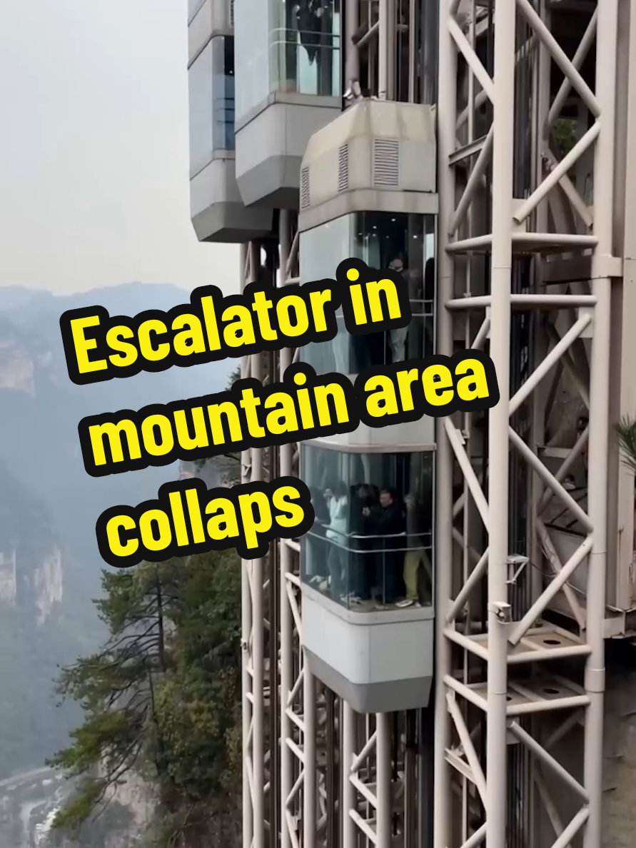 Escalator in mountain area collapse, Thank God people survive .  .  .  .  .  #tik_tok #tiktok #universe #ai #disasters #tiktoknews #collapse #escalator 