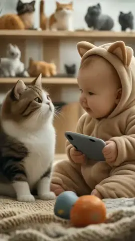 Cute baby laughing with cat #cutebaby #cutecat #babylaugh #petlovers #pet #funnybaby #funnyvideo #funnymoments #catlaughing #fyp  #ai 
