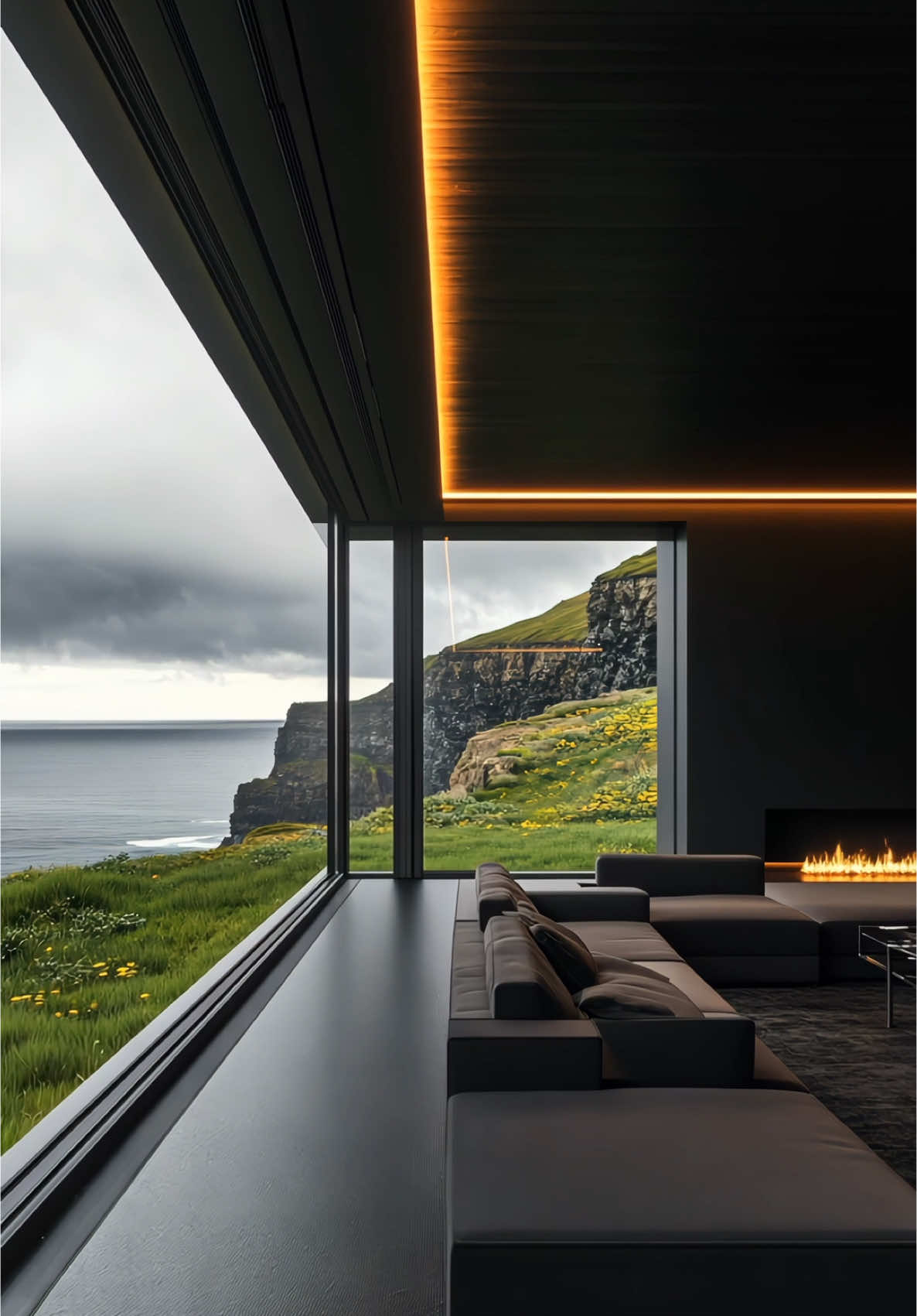 Less is more. 🖤 This modern, minimalist house in deep black tones stands boldly on the cliffs of the Faroe Islands, its panoramic glass walls framing the wild, breathtaking landscape. Simplicity, nature, and design in perfect harmony #floorplan #architecture #modernhome #design #houseplans #minimalism #cliffhouse #panoramicview #aidesign #contemporaryarchitecture