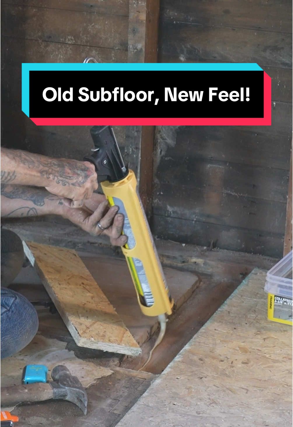 Transforming my 100 year old homes subfloor into something great with @DAP Global Inc. 7000 Construction Subfloor Adhesive! This made a world of a difference, with new sheathing the floor is stiff, squeak free and ready to build on top of.. #DAPontheJob #Construction #Building 