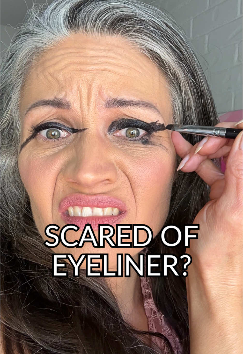 Using a smaller brush is super helpful when you start out. You have more control of detailed work with smaller brushes. You can also dampen the brush before getting the eyeshadow. This will pick up more product and make the line darker. It also is less likely to have fall out all over your face. If you mess up just use a little moisturizer on a clean brush. It will wipe away the extra eyeshadow.