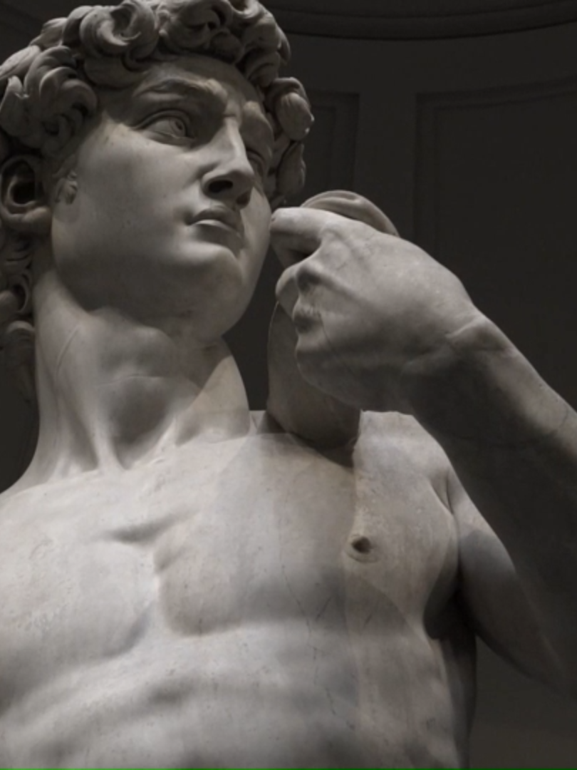 The details of David in MICHELANGELO: LOVE AND DEATH. #eos #exhibitiononscreen #arthistory #History #arthistorytiktok #arthistorytok #michelangelo #david #statueofdavid #architecture #sculpter #historytok #art #statue #sculpture