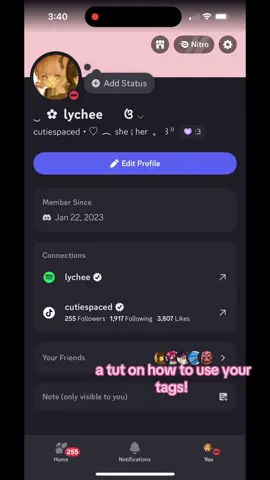 { #TUT / #TAGS } - HERES A TUT ON HOW TO USE THEM TOO LOLOLOL @𝓚𝓪𝓲⚔️  . . #tutorial #discord #server #guilds #fyp #tags 