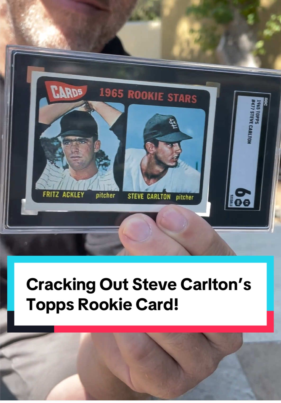 Cracking out Steve Carlton’s 1965 Topps rookie from his slab. He’s basically Tom Cruise, but with a fastball. #cardcollector #topps #stevecarlton #tomcruise #baseballcards #fyp 