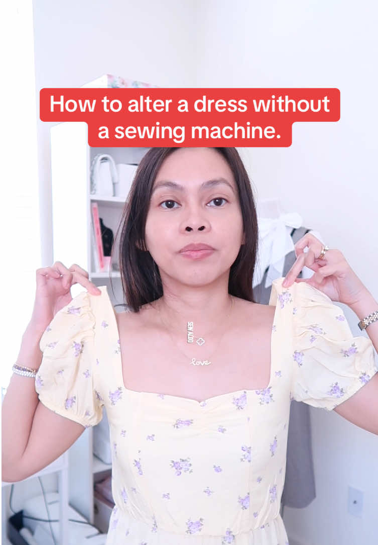 How to alter a dress at the shoulders even if you don’t have a sewing machine. It is a quick fix dress hacks that you don’t even need a sewing machine! #DIY #dressalterations #alterations #quickfix #tailoring #sewingtutorial #handstitching #sewingproject 