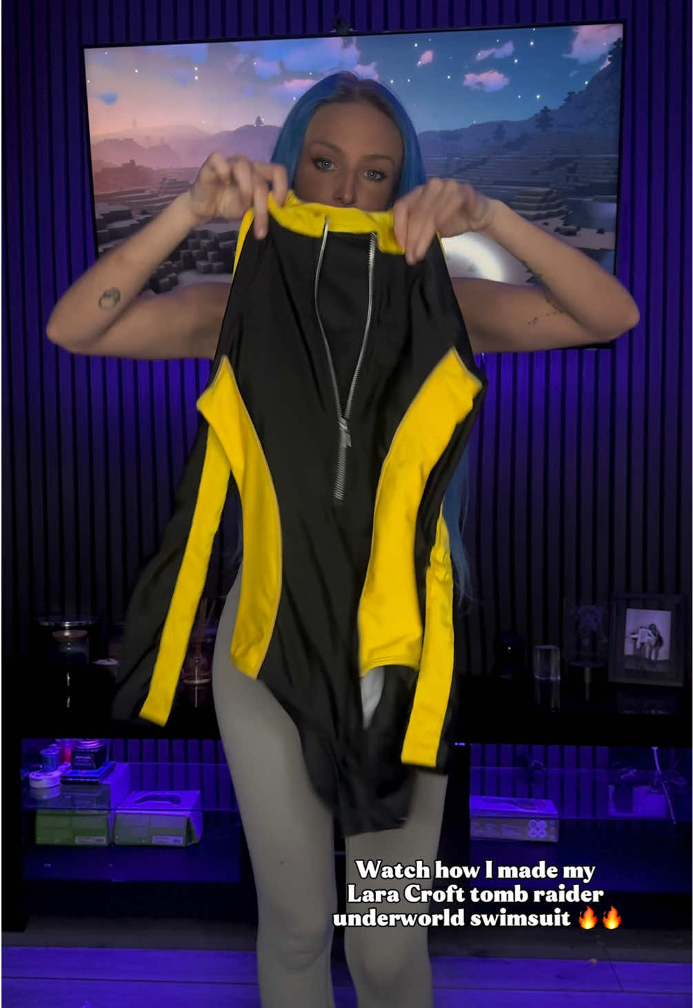 Watch how I made my Lara Croft underworld swimsuit 🖤💛 #laracroftcosplay #cosplay #DIY #laracroft #tombraiderunderworld #tombraider 