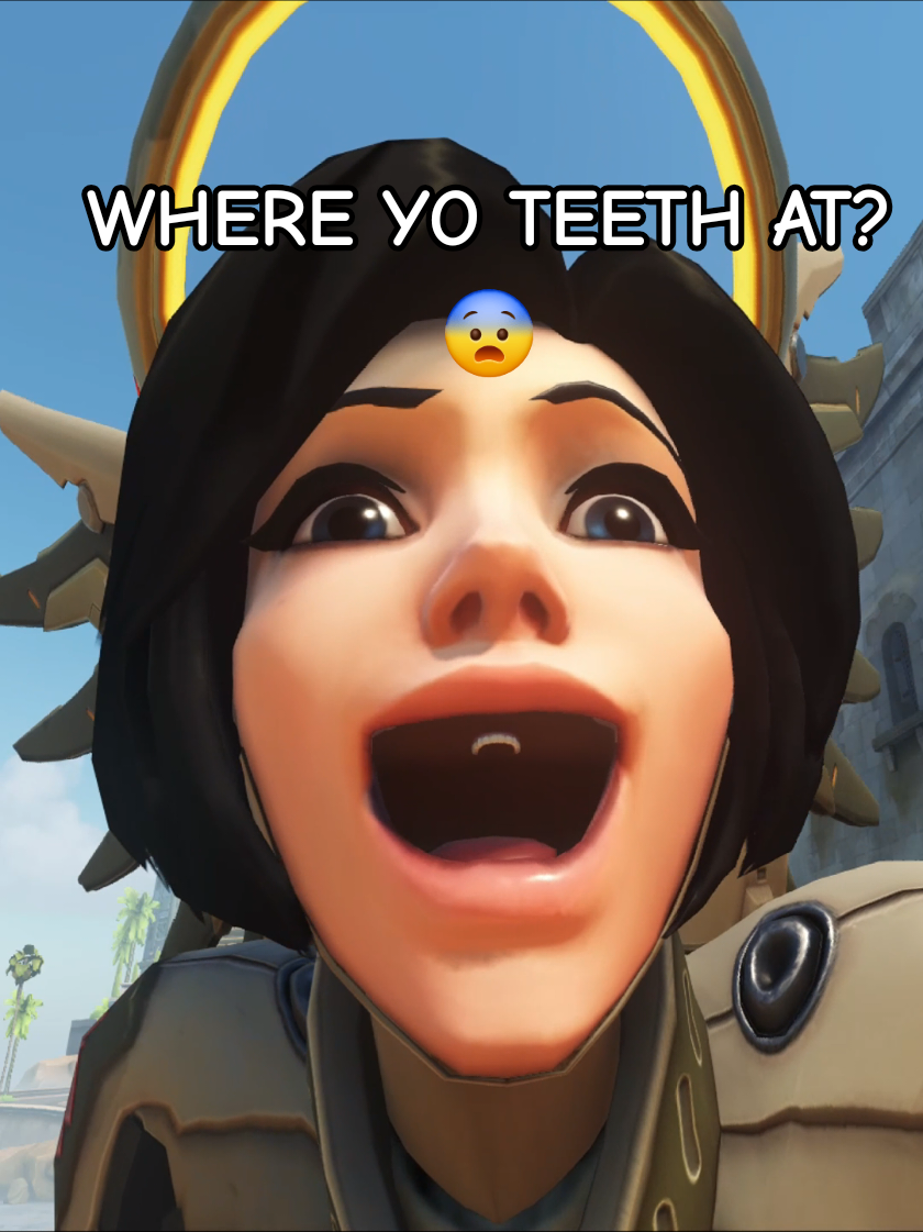 bruh I get nobody uses that skin but like how long have her teeth been like that? I thought she didn't have any until I zoomed in 😭 #overwatch #overwatch2 #overwatchtiktok #overwatchmeme #overwatchdva #overwatchmercy #fyp #fypシ 