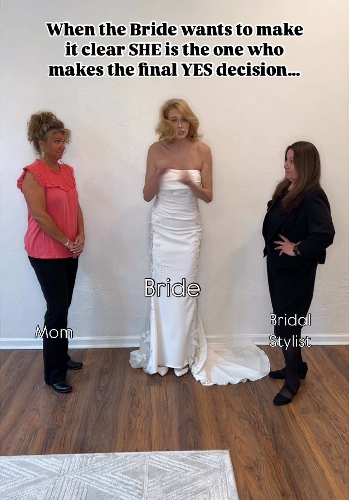 We all know who’s really running the show 👰🏼‍♀️ No matter who is paying or who likes or dislikes the dress- the Bride is the one who has to wear it. She needs to LOVE it and be the ultimate decision maker. We know it can feel overwhelming to make THAT decision, but trust your gut! You will know when it is the one. 🥂 #weddingdressshopping #weddingdressinspo #wisconsinbridal #allaboutthegown #lakegenevaweddings #wisconsinwedding #chicagobridal #2026bridetobe #2026weddings #weddingplanning #engaded #bridalera
