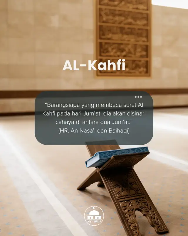 Nabi Muhammad SAW bersabda seperti yang sudah diriwayatkan dalam hadist bahwa, siapa saya yang membaca surah Al Kahfi, Allah SWT akan memeberikan pengampunan kepadanya atas segala dosa yang dilakukan. Selanjutnya ia akan disinari cahaya di antara dua jumat.  Banyak Keutamaan apabila kitaa mengamalkan nya disrtiap Hari Jum'at  1. Dosa di antara Dua Jumat diampuni  2. Terhindar dari fitnah Dajjal 3. Dipancarkan Cahaya Saat Hari Kiamat 4. Rumah terhindar dari setan 5. Diberikan Petunjuk dan Bimbinhan oleh Allah SWT 6. Mendapatkan Ridha dari Allah SWT 7. Meninggal dalam keadaan Syahid 8. Diberikan rasa Tenang dan Tentram Yuk jangan lupa perbanyak amalan lainnya di hari jumat seperti bersedah dan membanti sesama..  Insya allah berkah aamiin.. #qoutesislami  #dkmannuur  #dakwah_islam  #jumatberkah  #alkahfi  #dakwahtiktok 