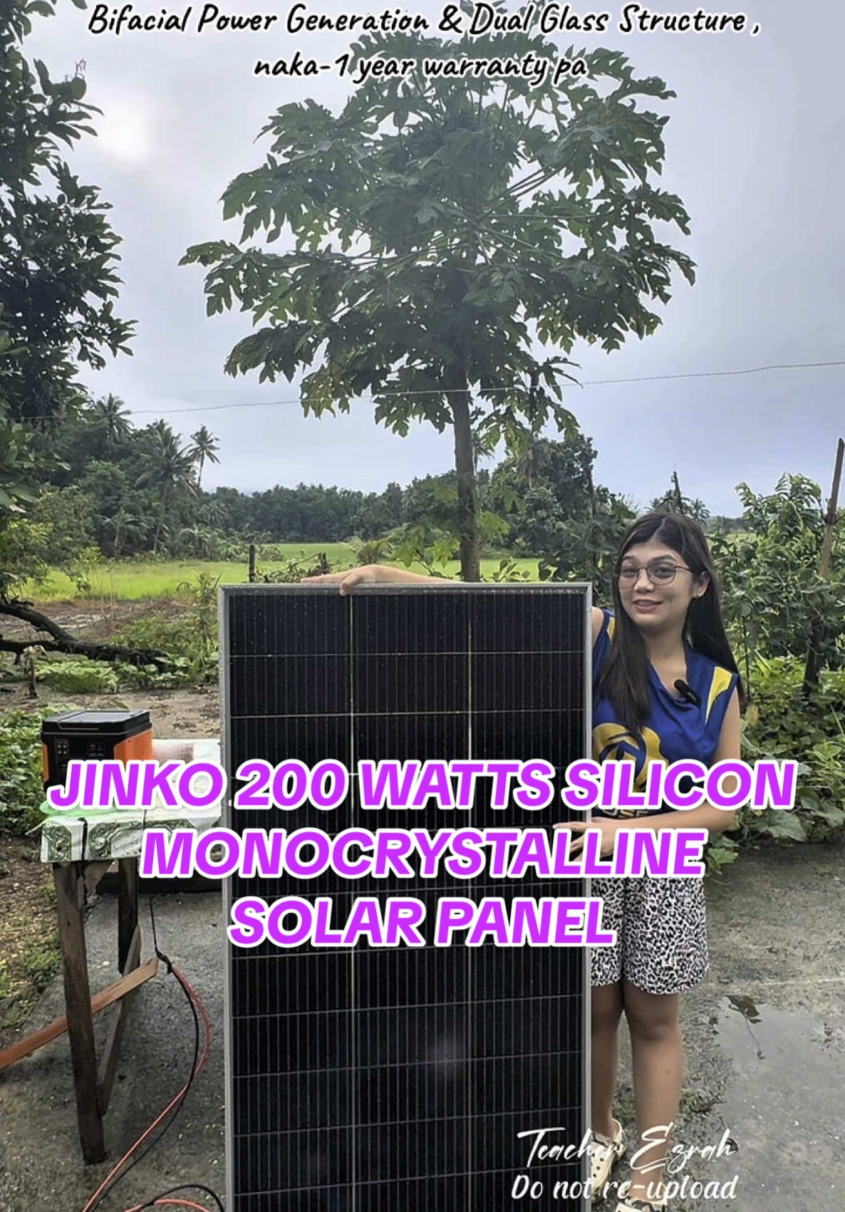 Malaki at legit na heavy duty SOLAR PANEL na gawang JINKO! Authentic MONOCRYSTALLINE at Bifacial power genation na rin kaya mas Malakas mag-generate ng koryente. 30 years na rin ang life span kaya siguradong matibay.  #monocrystallinesiliconesolarpannel #solargeneratorsystem #jinkosolar #jinkosolarpanels #waterproofsolar #offgridsolarsetup #solarsetup #solarpanelbifacial 