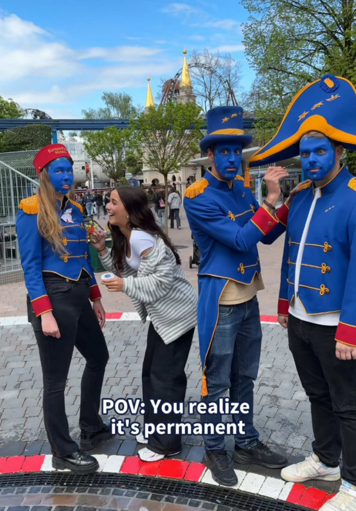 So... turns out the blue paint was permanent. 😅 Guess we’re celebrating Europe Day a little longer than just today! 😉 Happy Europe Day! 🇪🇺🫶🏻 #EuropaPark #EuropeDay #Oops #FacePaintFail