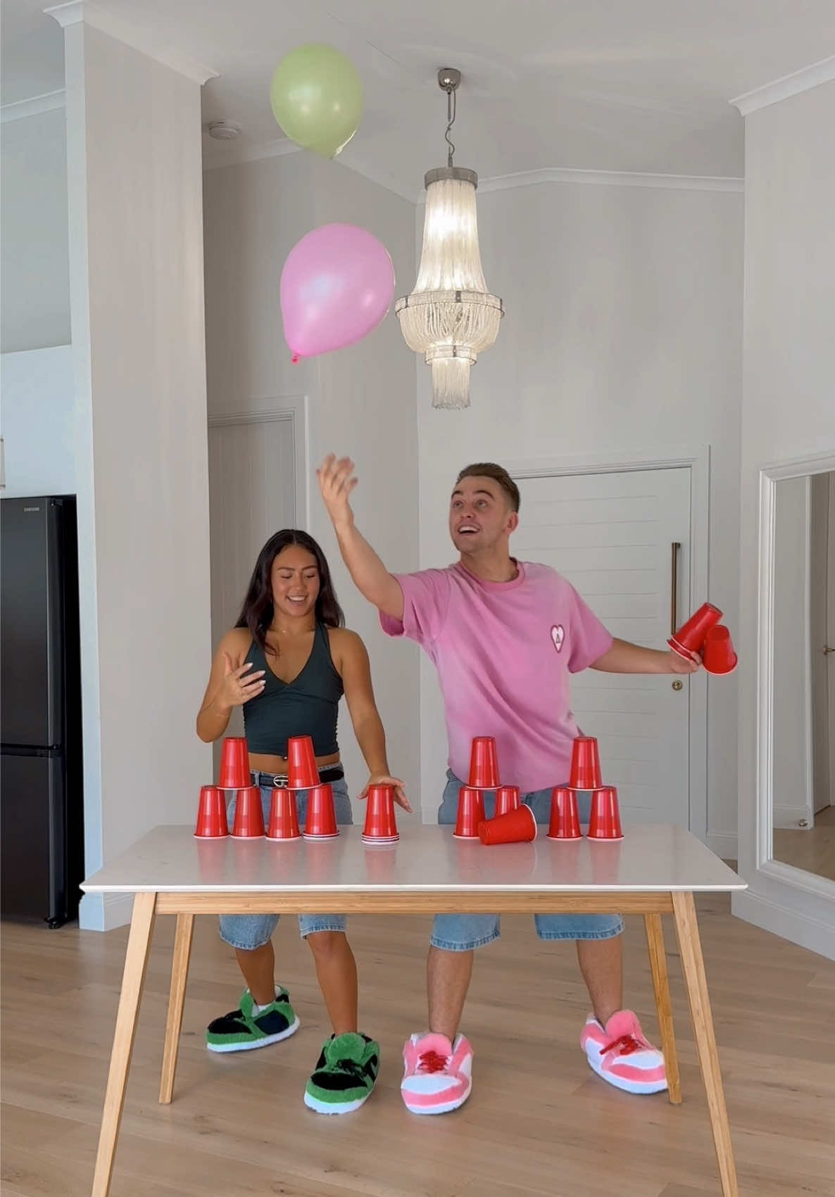 Who can un stack, re stack and keep up the balloon! 😳 #viral #challenge #game @James & Jasmin x @Cadel and Mia 