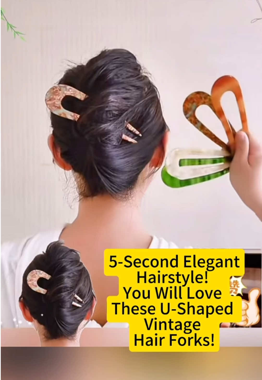5-Second Elegant Hairstyle! You Will Love These U-Shaped Vintage Hair Forks! #shorts #hairstyle #quickbeauty #elegantlook #hairhacks