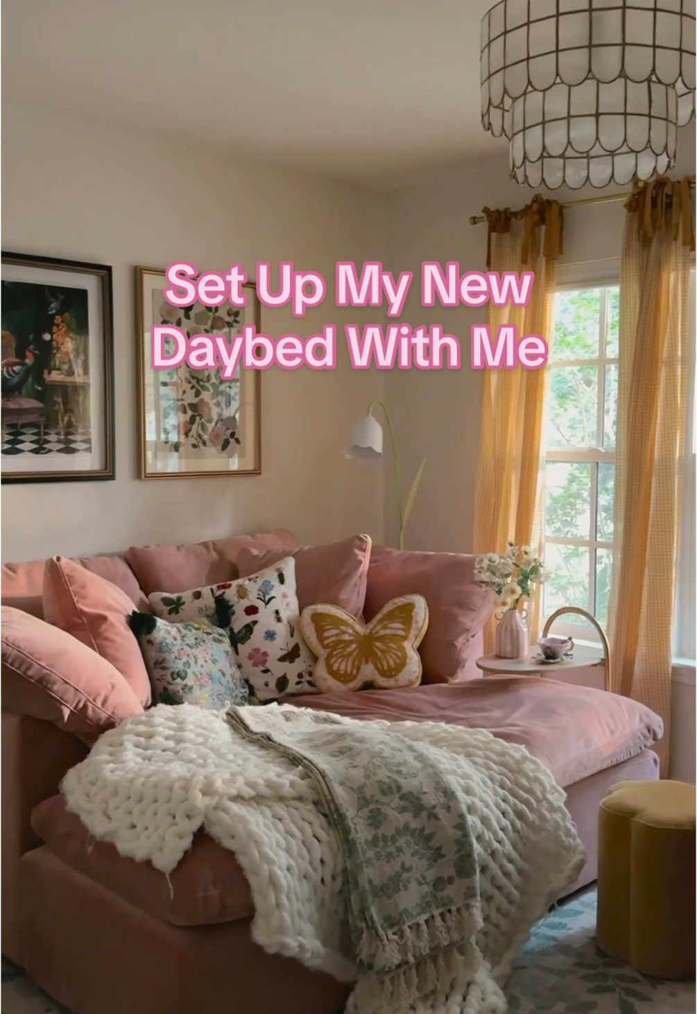The new daybed is so comfy! I could lounge here for hours and it’s honestly my new favorite spot in the house! What would you do first in this cozy space?? I was going for a spring feel in the room so I added this rug and these pretty yellow gingham curtains! @Emily Welch inspired me to get this comfy daybed!  #cozyhome #beforeandafter #livingroomdecor #livingroominspo #myhousebeautiful 