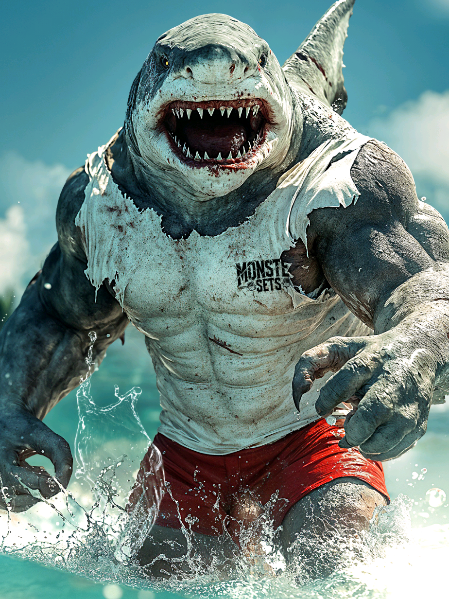 🌊🦈💪🏋️ AI Human-Shark Hybrid Fusion: What if an Athlete Transformed into a Bodybuilder-Shark Hybrid? Witness the jaw-dropping transformation as a man in a 
