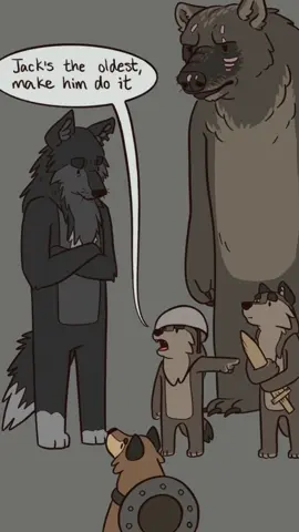 Baby guard practice Technically they’re all the same age since they’re triplets, but this audio is one of my favourite Bob’s Burgers bits so I had to use it #originalcharacter #originalcomic #comicseries #originalcharacterart #illustration #animals #digital #digitalartist #animalcomics #funny #fyp #humour #animatic #talesfromgraycove #cute #wolf #graycove #grizzly #grizzlybear #bear #guards #autistic 