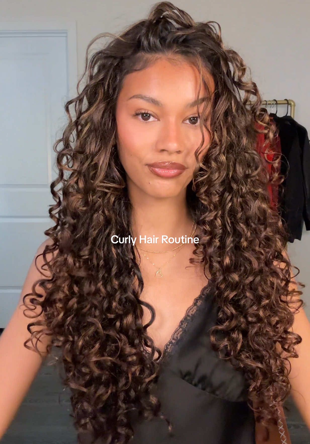 My no middle part curly hair routine 🤎 Products: @Color Wow Hair dream coat for curly hair  @PATTERN Beauty moisture milk  @Bumble and bumble. Curl cream  @Not Your Mother's spray gel  @Hairitage by Mindy volume mousse #curlyhairroutine #curls #curlyhair 