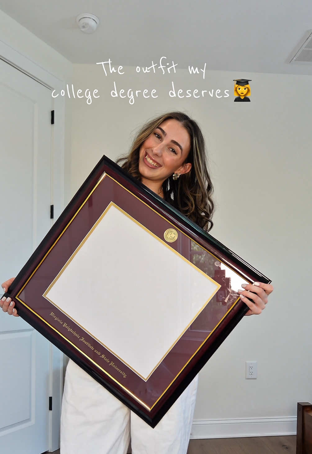 🎓The diploma’s not quite here yet (only 1 week!), but the frame is ready 👏🏼 I ordered mine early from @Herff Jones because this moment deserves to be framed forever 🖼✨ #herffjones #hjinfluencer #hjgrad25 #ad #virginiatech #college #collegegrad #graduation #diploma 