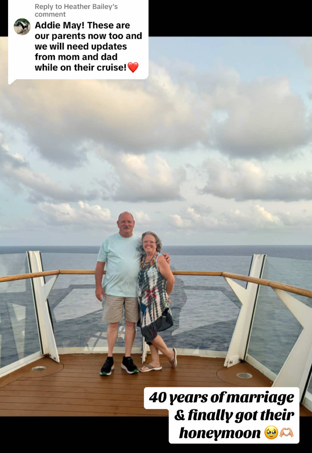 Replying to @Heather Bailey the long awaited update 🥹🖤 they had the BEST time & send a massive THANK YOU to all of you 🫶🏼 #cruise #fyp #momanddad #wholesome 