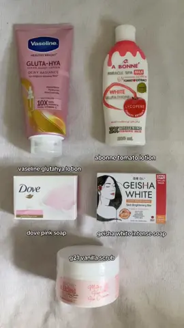 my bodycare essentials 💗 #bodycare #bodycareroutine #bodycareproducts #bodycareviral #bodycaretips #skincare #skincareroutine #skincaretips #skintok #vaseline #vaselineglutahya #abonne #geisha #g21 #g21langmalakas #whitening #whiteningcream #whiteningsoap #whiteninglotion #whiteningskin #foryou #foryoupage #fyp 