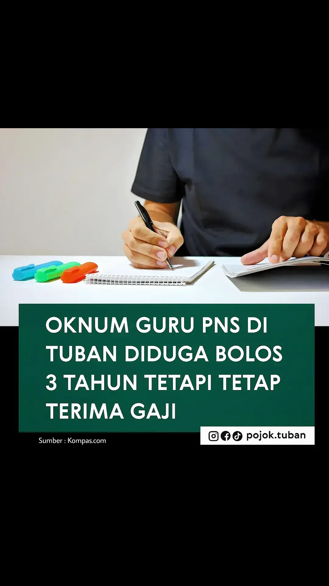Seorang guru berstatus pegawai negeri sipil (PNS) di Pemerintah Kabupaten Tuban, Jawa Timur diduga membolos dan tidak pernah mengajar di sekolahnya hampir 3 tahun. Oknum guru yang diketahui berinisial RHP tersebut bertugas sebagai guru olahraga di Sekolah Dasar (SD) Negeri Parangbatu 1, Kecamatan Parengan, Kabupaten Tuban. Meski tidak pernah masuk dan mengajar di sekolah tempatnya bertugas, oknum guru tersebut diduga masih menerima gaji dan tunjangannya hingga saat ini. Tono, guru di SD Negeri Parangbatu 1, juga enggan berkomentar terkait rekannya yang lama tidak masuk dan mengajar siswa di sekolah tempatnya bertugas itu.  Ia yang bertugas sebagai guru kelas mengaku tidak melihat RHP saat berkumpul di ruang guru saat jam istirahat berlangsung. 