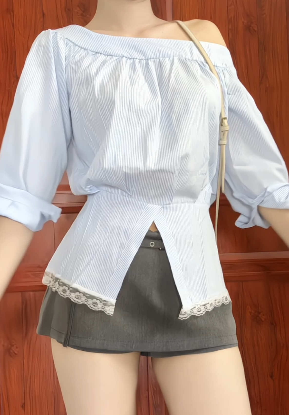 Áo trễ vai sơ mi siêu xinh#outfit #xuhuong 