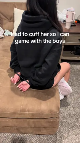 I had to handcuff my gf so I can game with the boys #QuickCuffs #tiktokmademebuyit #handcuffs #viral #couples 