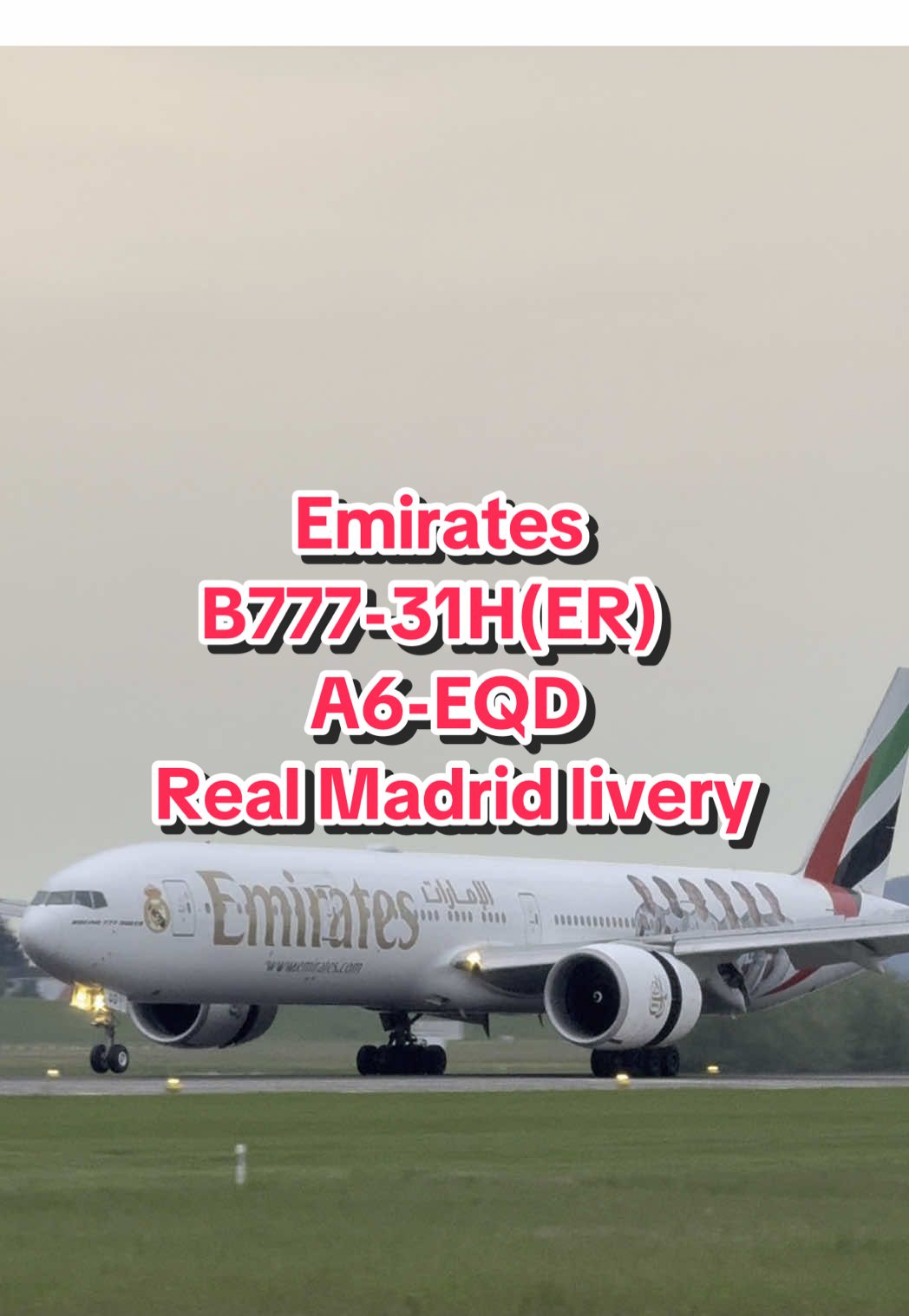 Emirates B777 in Real Madrid livery touches down in Zurich ✈️⚽️👑 📍ZRH, 07.05.2025 #aviation #planespotting #b777 #realmadrid #fyp 