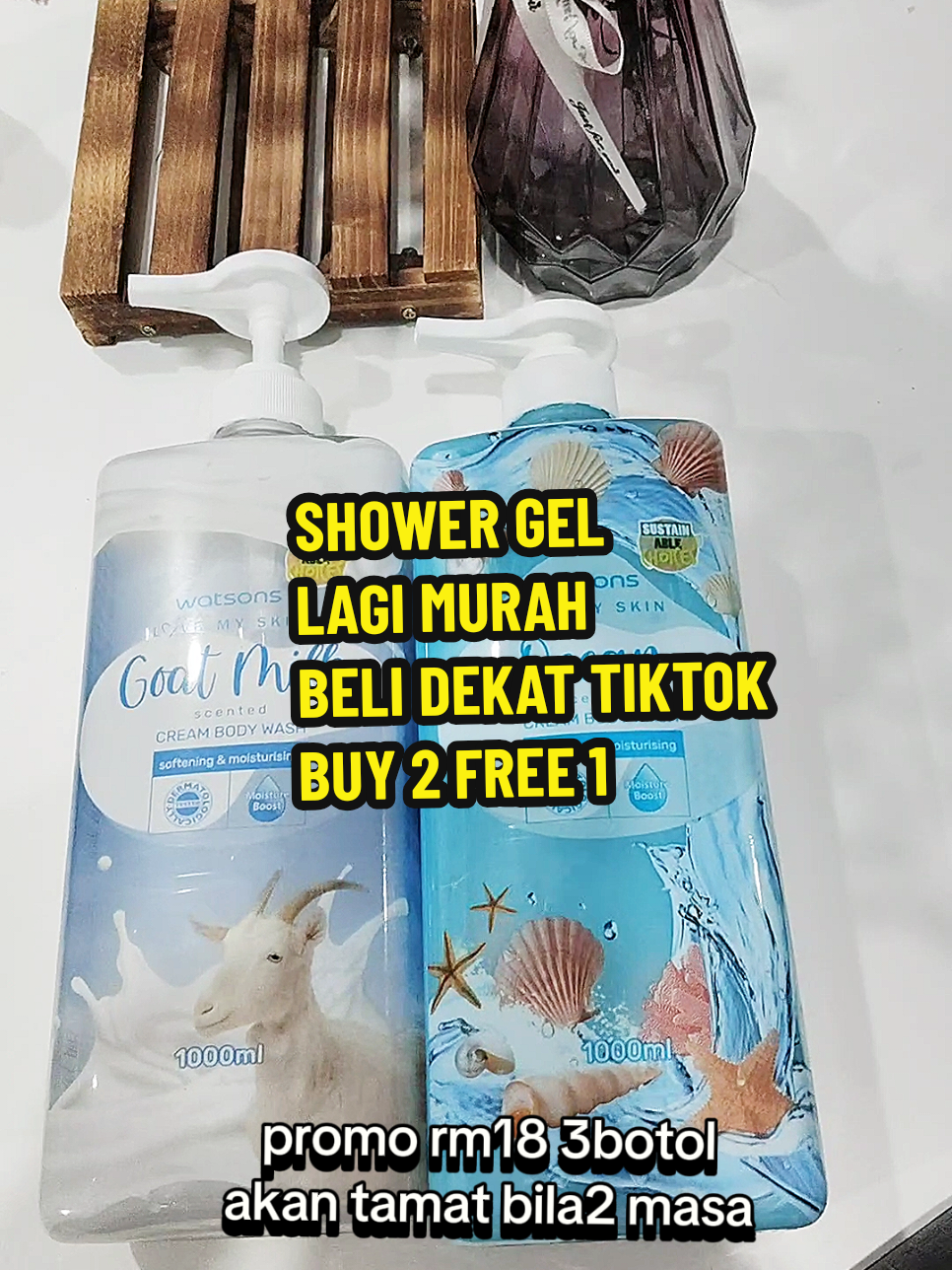 Replying to @xthrzx  cepat order, harga rm18,3 botol promo akan tamat bila2 masa nak murah jimat berbaloi beli sini terus order dekat 35.3k sold! tekan beg kuning situ #showergel #showergelwatson #watsonpromo #sabunwangi #sabunmurah  #bodywash 