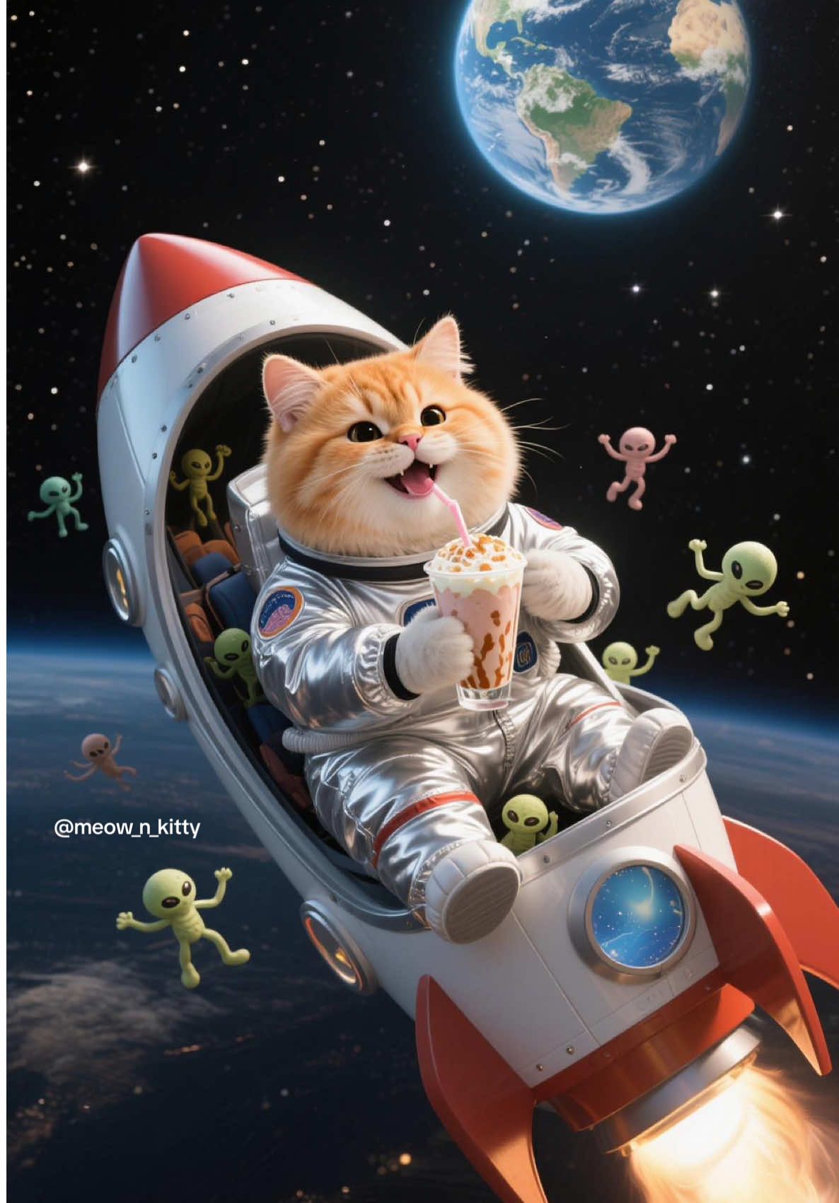 🐱💬: Mission accomplished! I brought back the best souvenir – a cosmic milkshake and some sneaky alien friends. 🛸🥤 #BackOnEarth #SpaceCatLife #cat #meow #kuching #kuchingtiktok #catlover #fyp #fyppppppppppppppppppppppp #orangecat #ai #oyen #catai #cutecat #catsoftiktok #tiktokcat #bulus #spacecat
