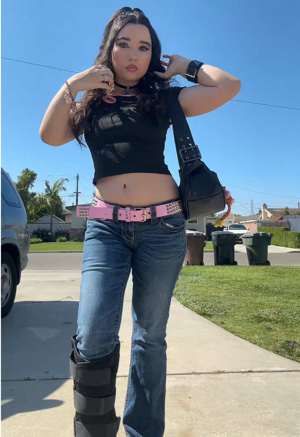 wait the boot for my fracture lowkey matches the fit doeee LOL #fyp #fitcheck #achillesboot #slay 