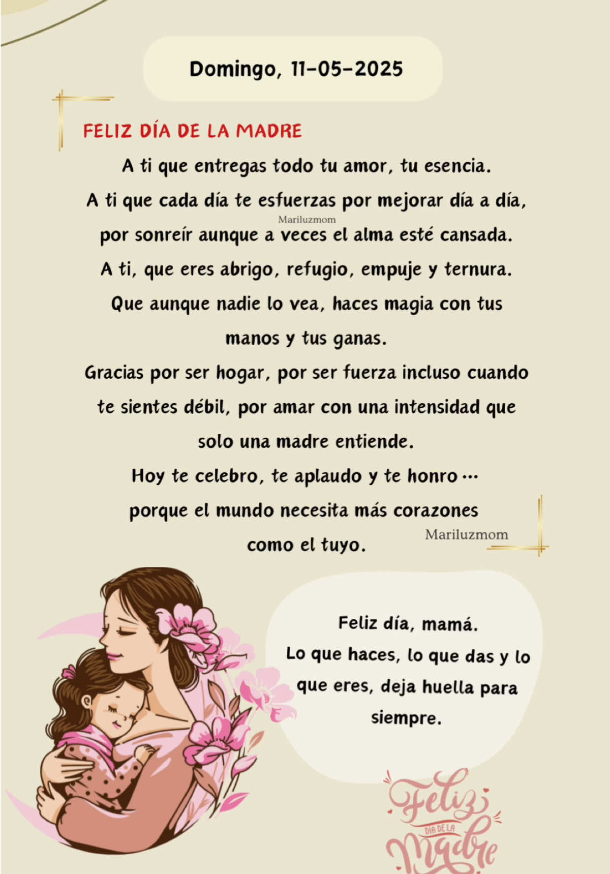Feliz día de las madres ❤️❤️  Dios bendiga su corazón 🙌  #diadelasmadres #Motivación #frasesmotivadoras #mariluzmom #frases_de_todo #frases #Inspiración #Gratitud #FrasesDiarias 